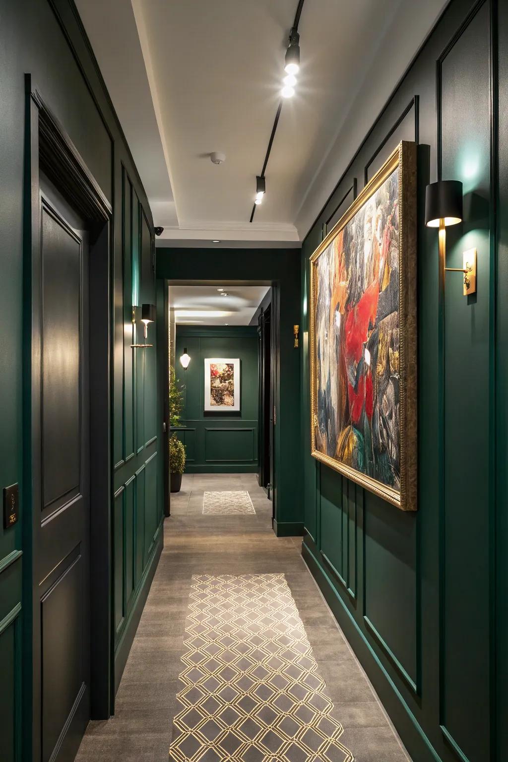 Statement artwork enhances the character of the hallway.