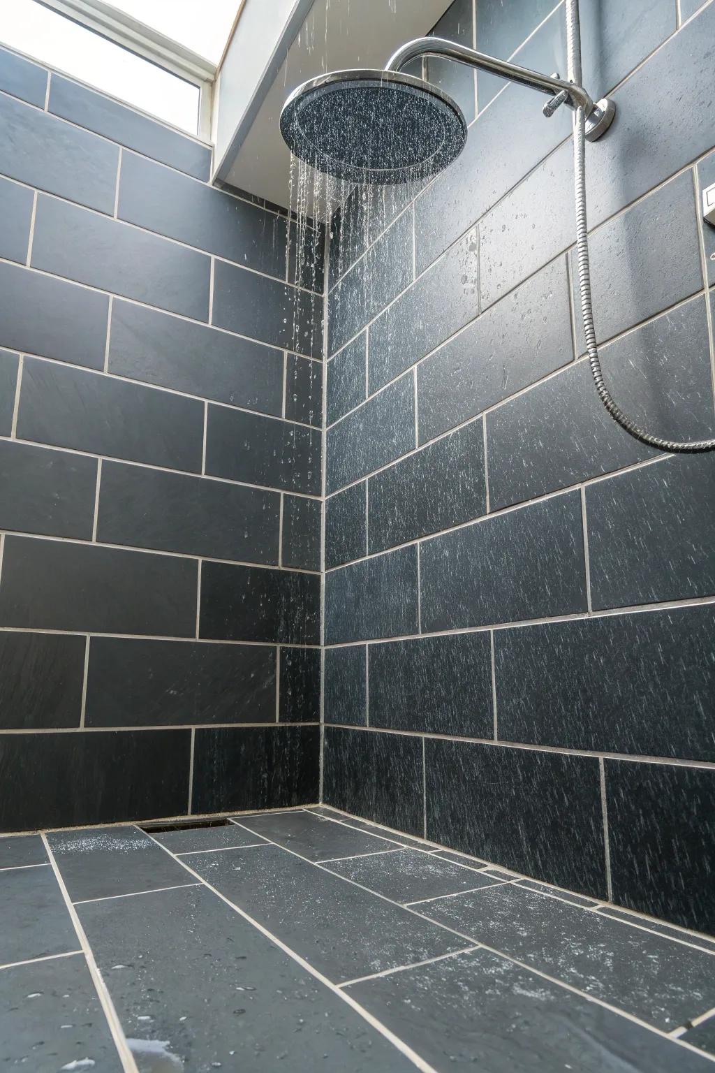 The unity of the space is enhanced by the continuity between floor and wall tiles.