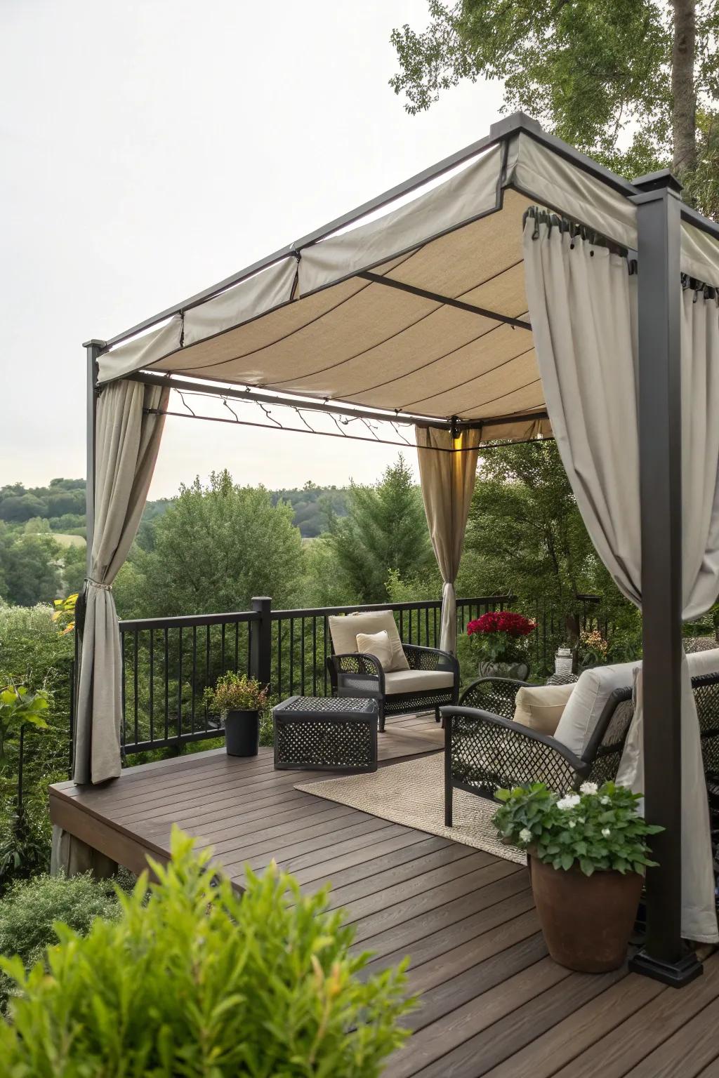 A canopy roof offering comforting overhead privacy.