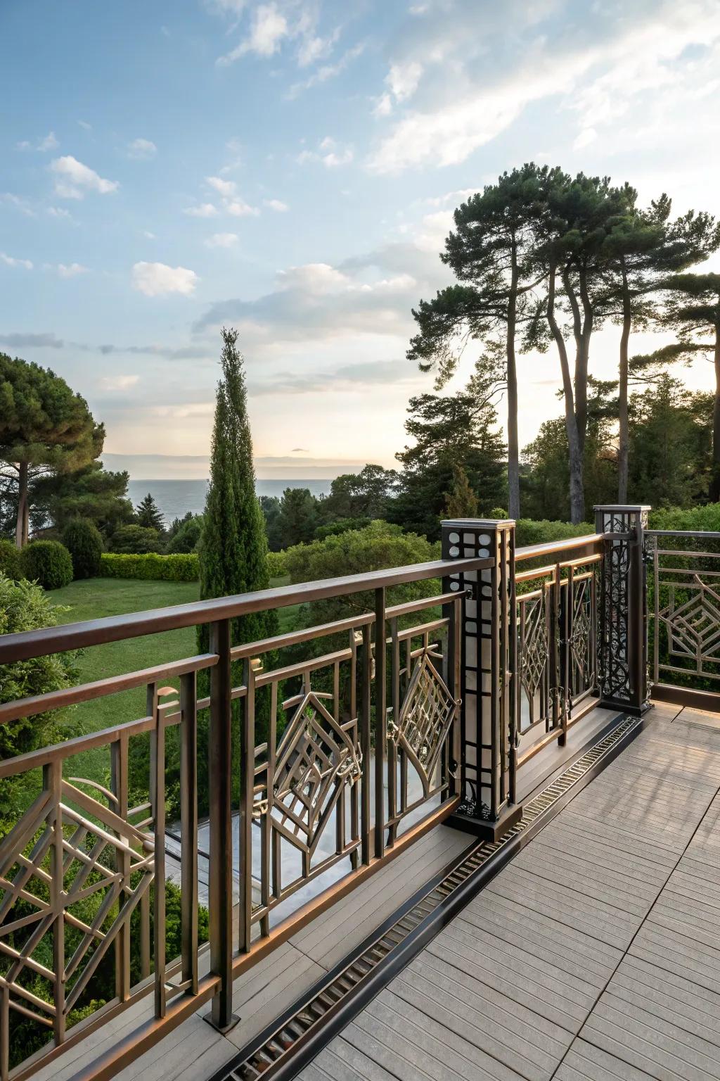 Art Deco metalwork conveys vintage glamour to your deck.