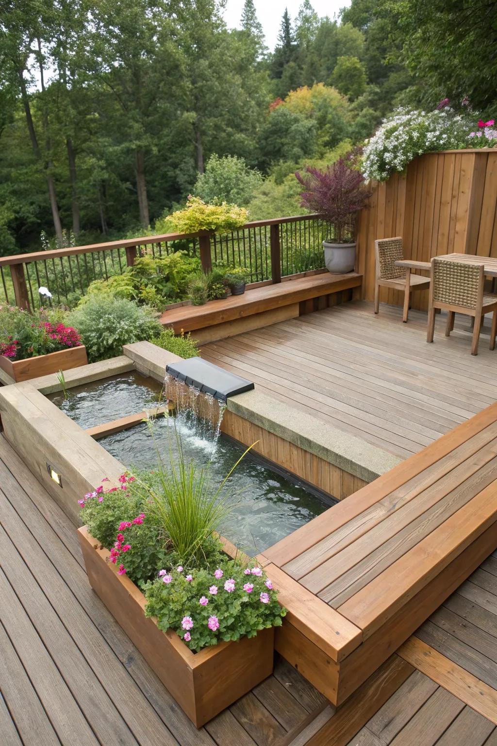 Peace with water features and greenery.