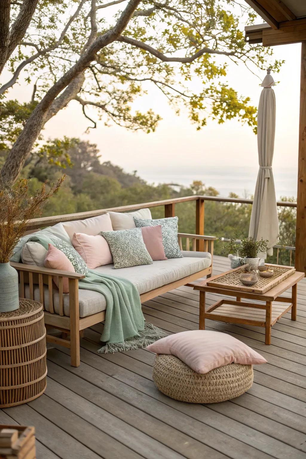 A cohesive and inviting deck is created by using harmonious color schemes.