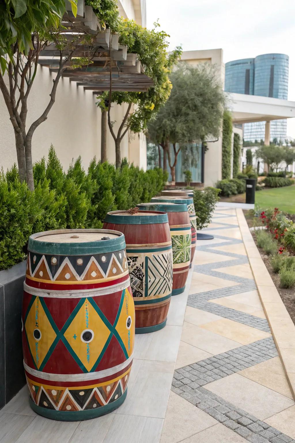Symmetrical pattern painted barrels
