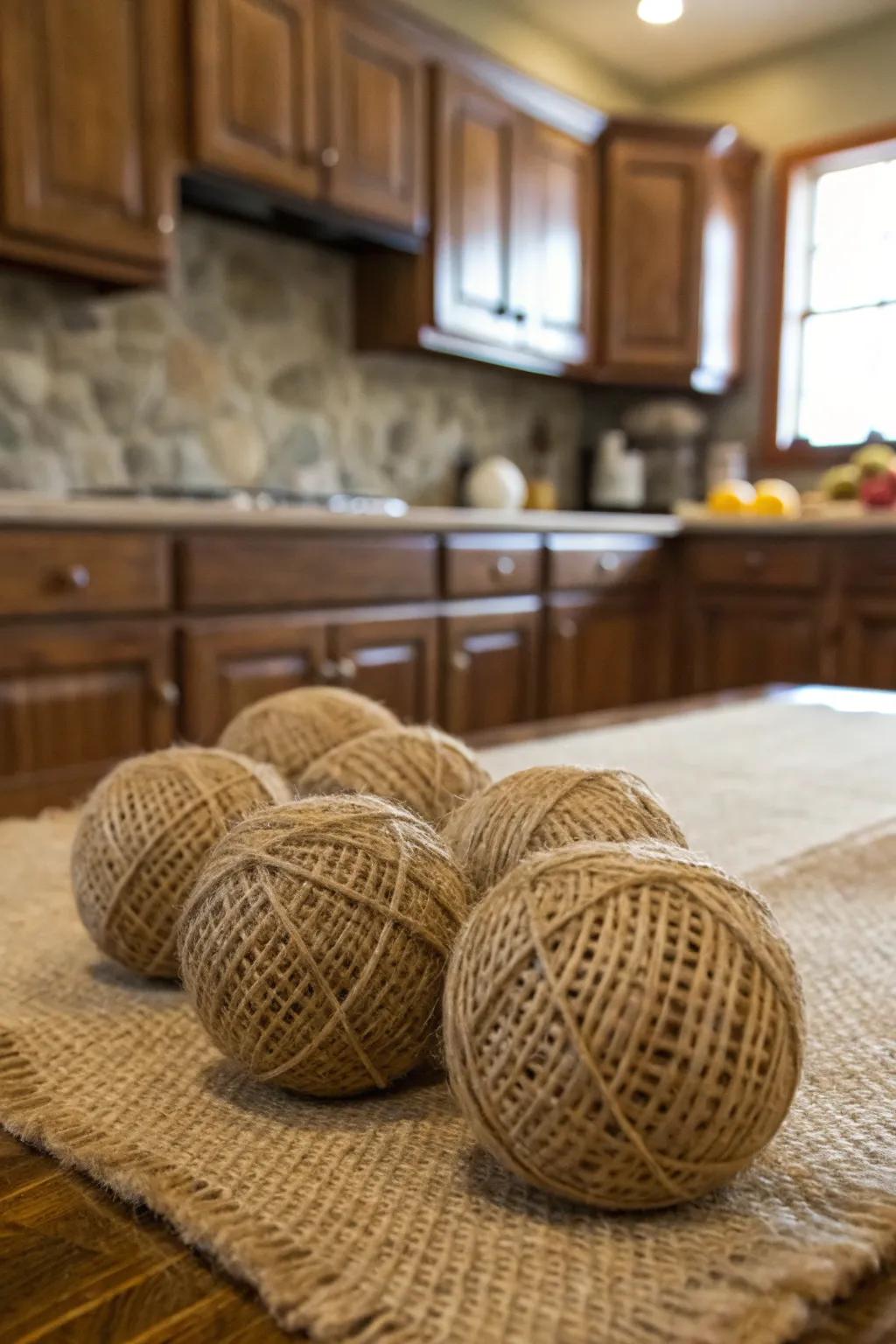 Sacking-wrapped spheres for a down-to-earth farmhouse detail