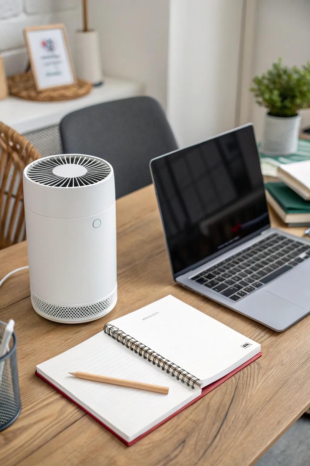 An air purifier keeps your workspace fresh and comfortable.