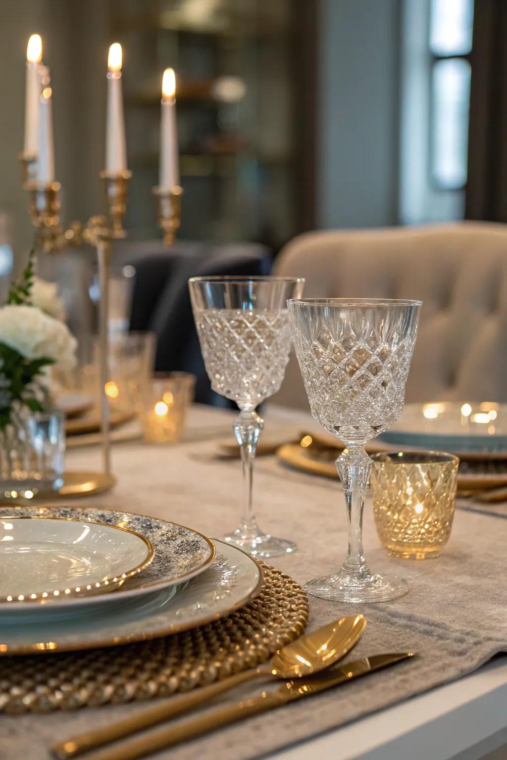 Glass and shimmering accents for a sophisticated sparkle.