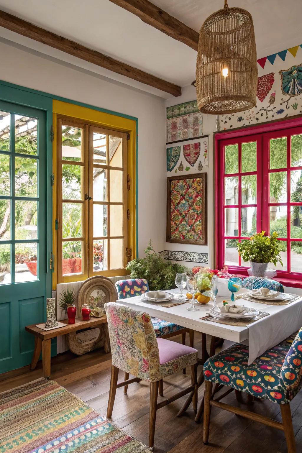 Colorful casings inject personality and a burst of color to your dining area windows.
