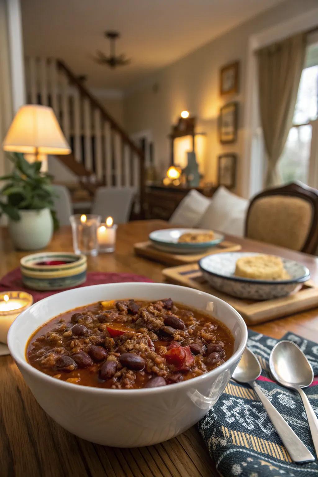 Hearty chili brings warmth and comfort to dinner.