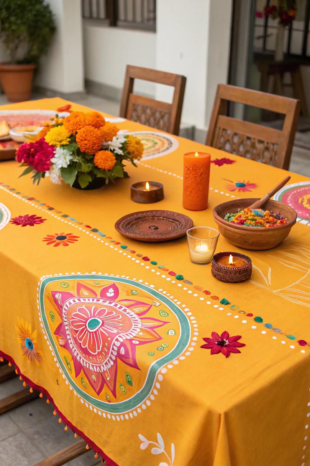 Bright linens make your dining table a focal point.