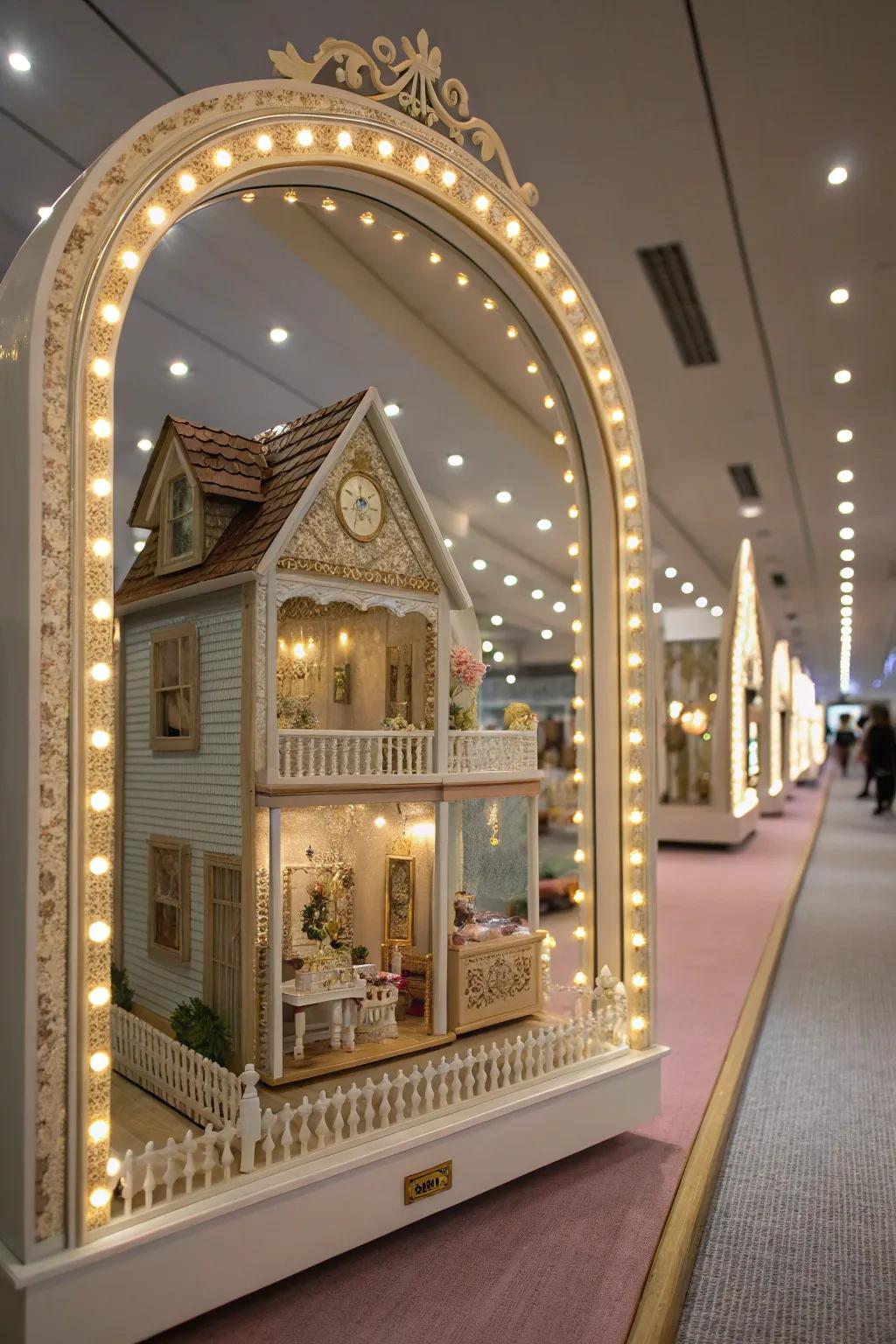 Mirrors amplify the impression of space within dollhouse displays.