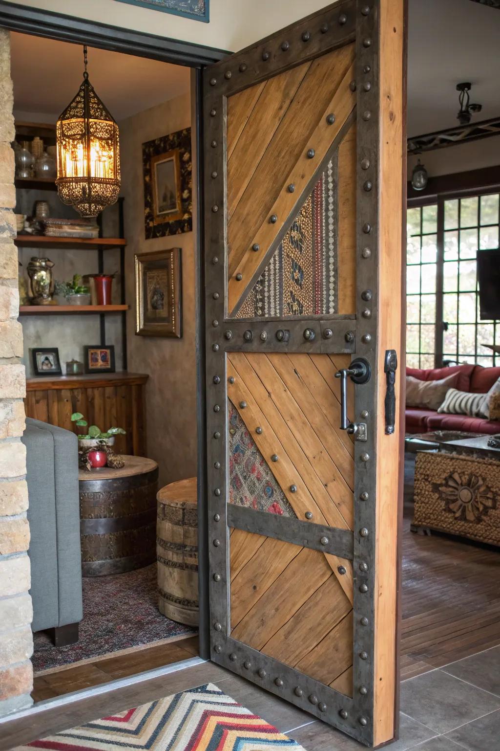 Mixing textures on doors adds a surprising and inviting touch.