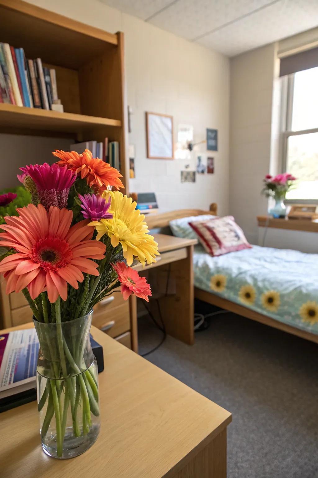 Fake flowers offer a vibrant, maintenance-free decor option.
