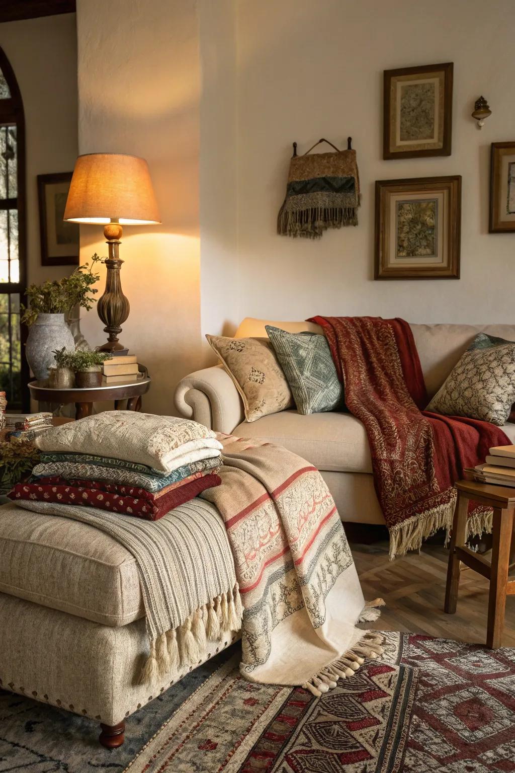 Layered textiles bring warmth and comfort to the double parlor.