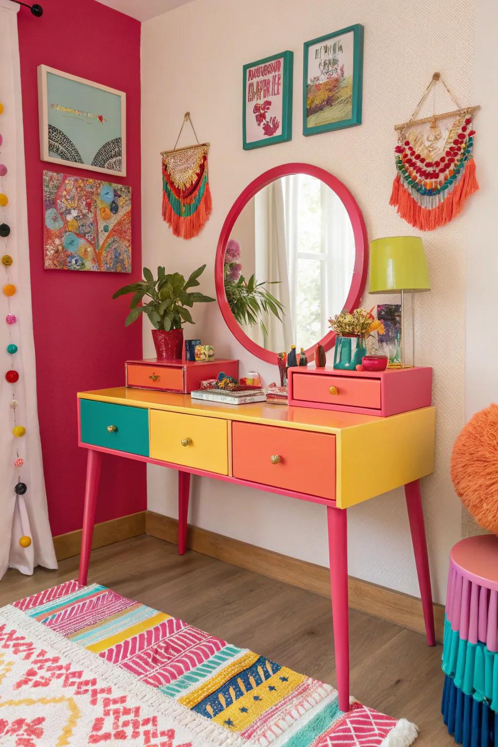 Brighten your mornings with a vibrant and bold dressing table.