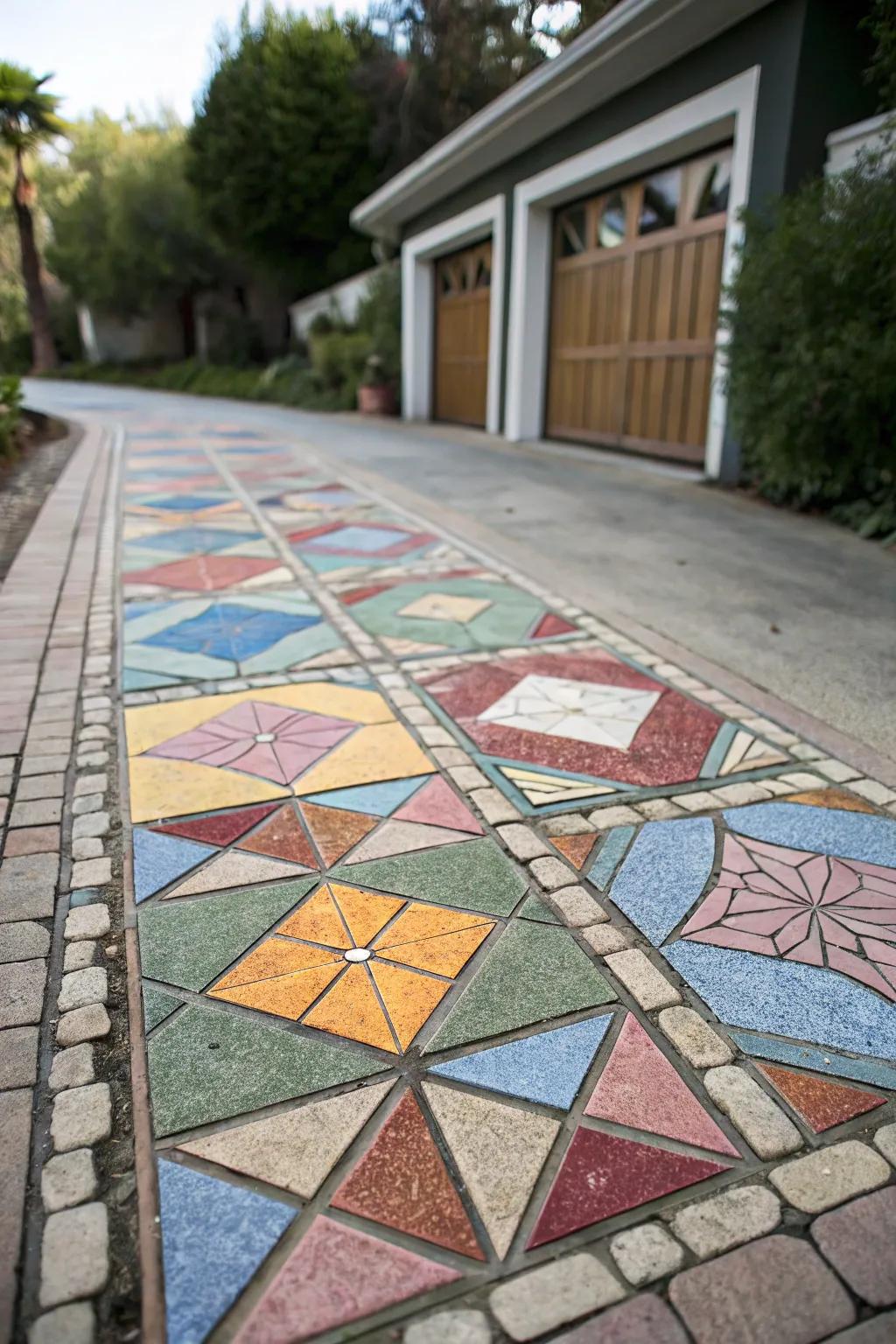 Mosaic designs turn driveways into art.