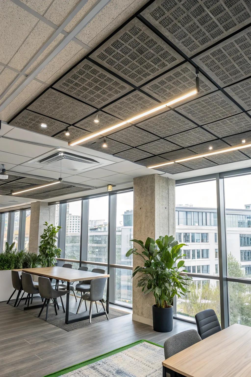 Sustainable style with eco-friendly ceiling boards.