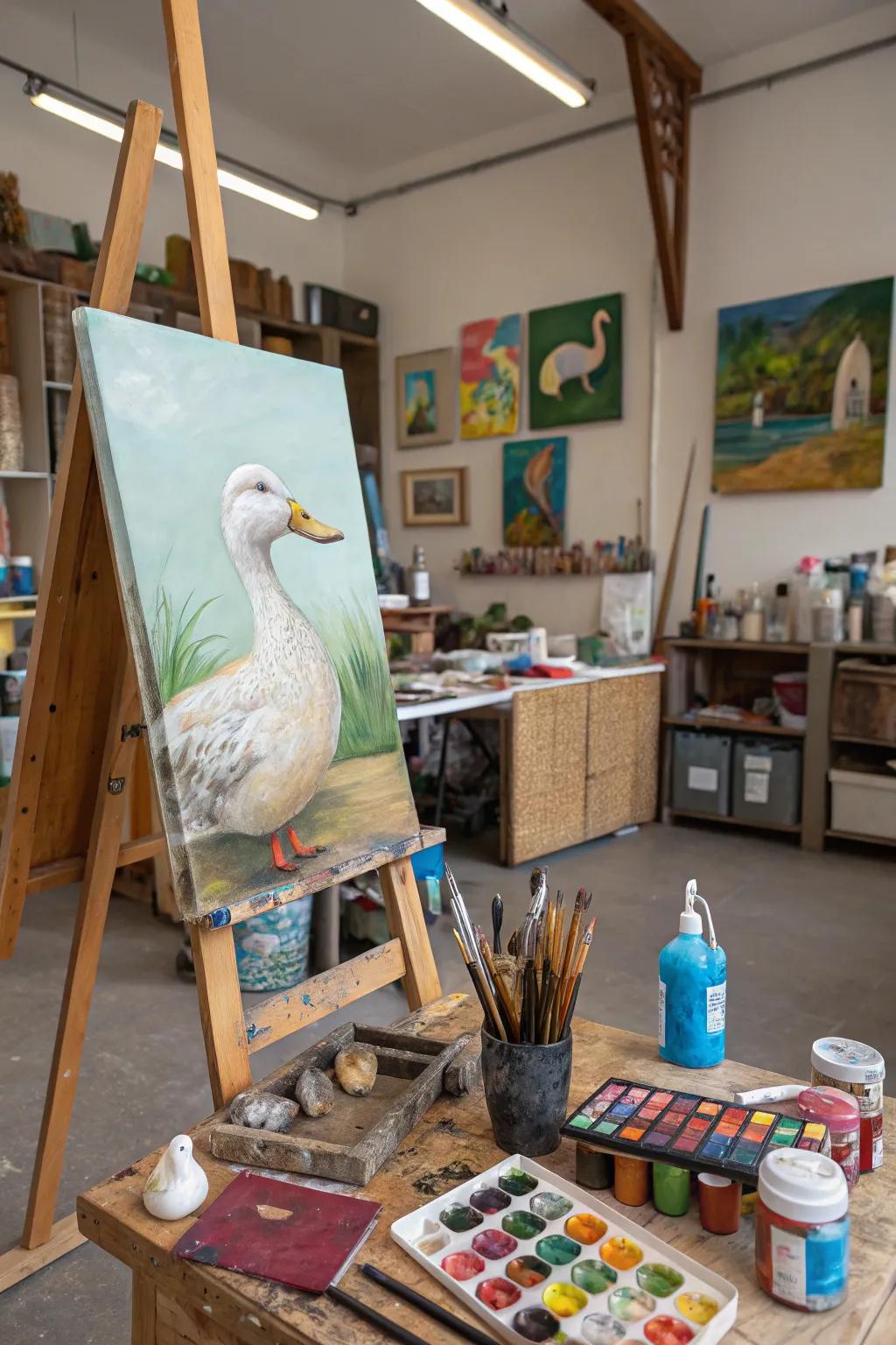 Large waterfowl viewpoint art plays with size and proportion.