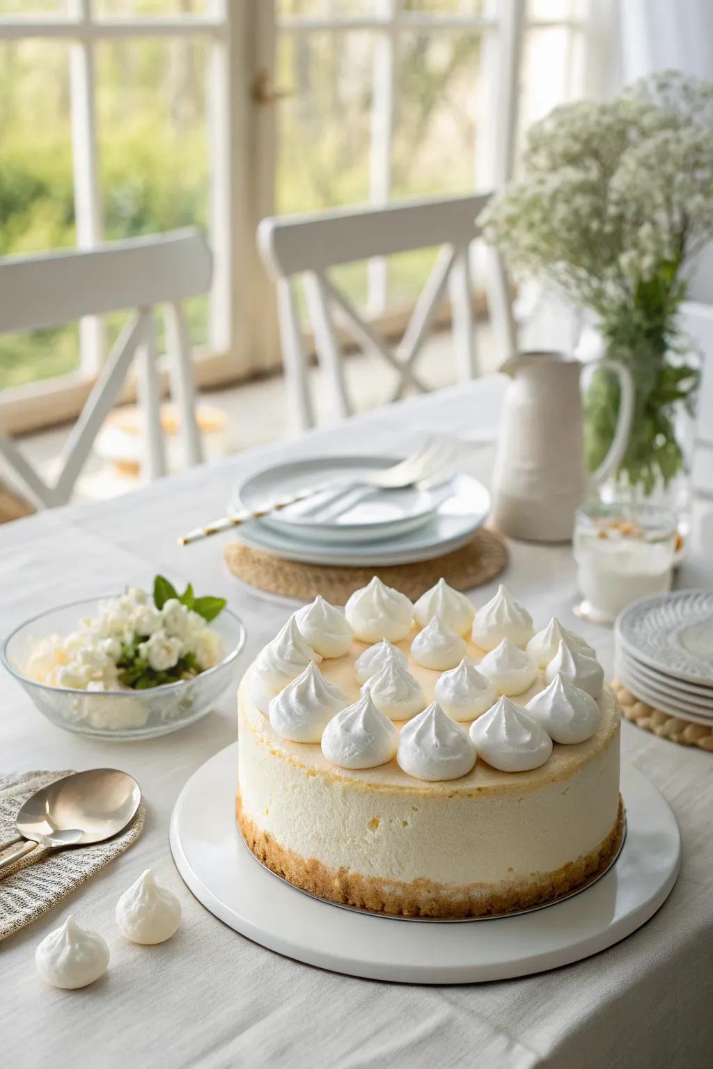 Whipped cream clouds add a light touch to this cake.