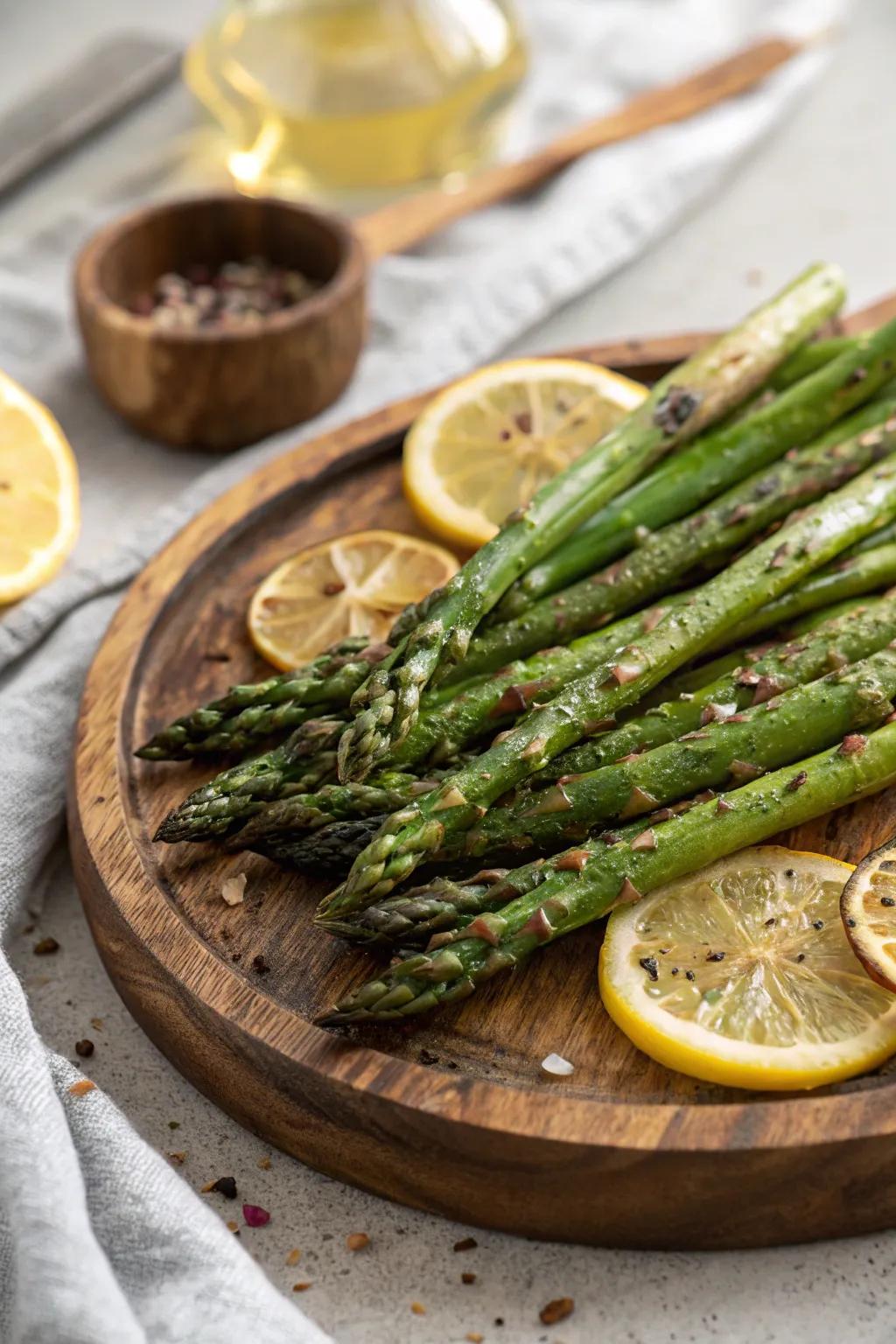 Crisp grilled spears with lemon.