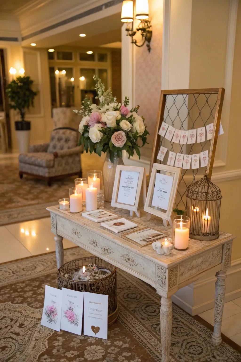 Personalized keepsake station featuring elegant decor.