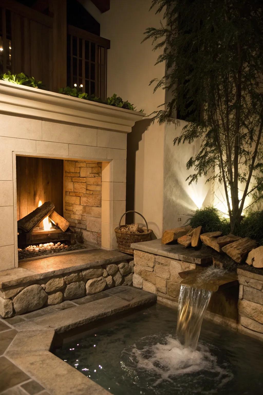 Bring in peace and calm by adding a water feature to your fireplace.