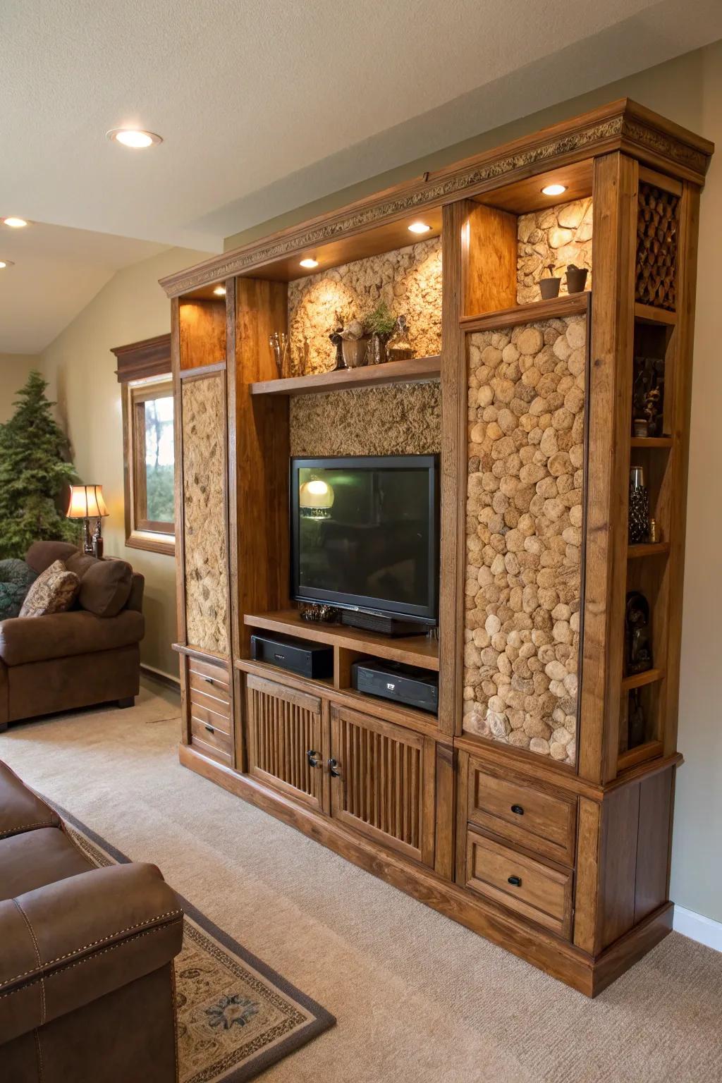 Uncommon resources for instance cork and reclaimed timber insert an exceptional addition to the entertainment hub.