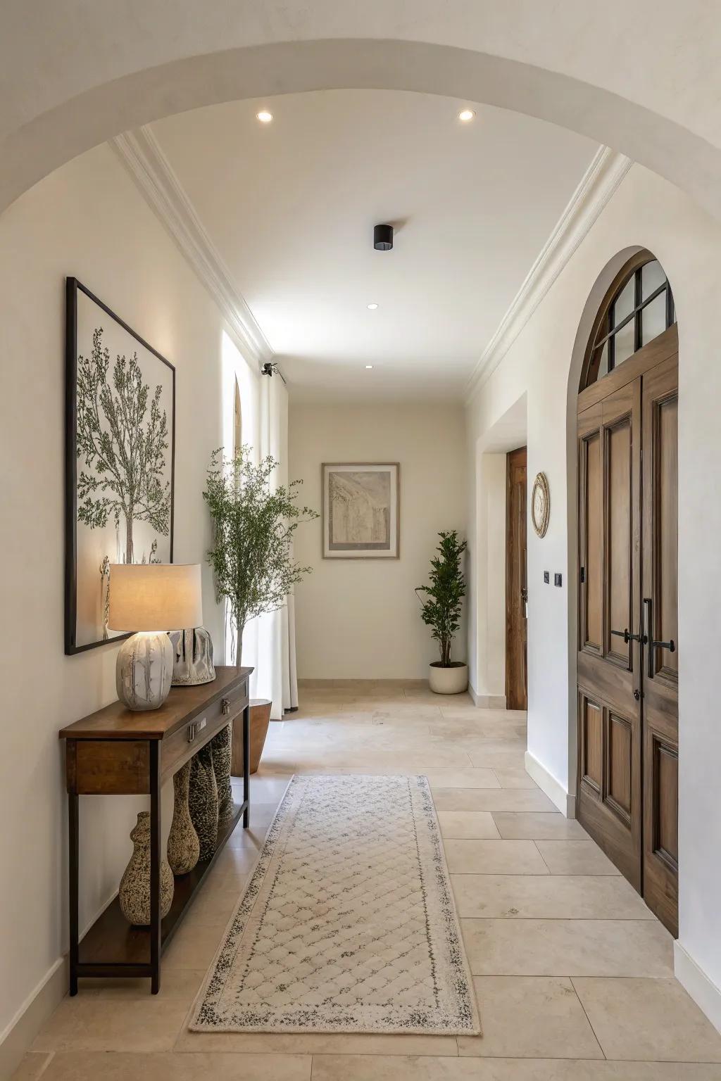 Minimalist design provides peace and simplicity to the foyer.