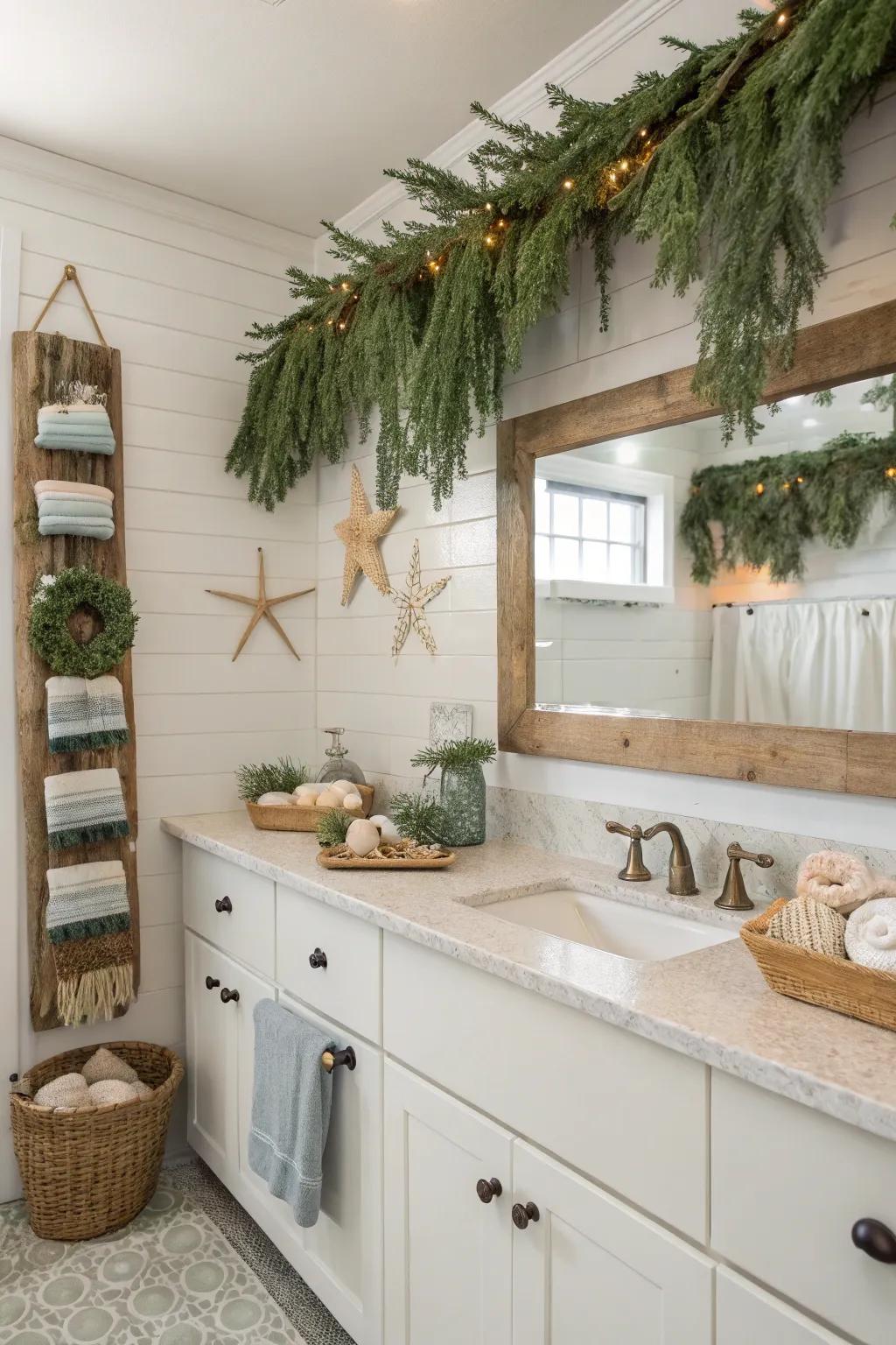 A coastal cascade with seashells in a bathing space.