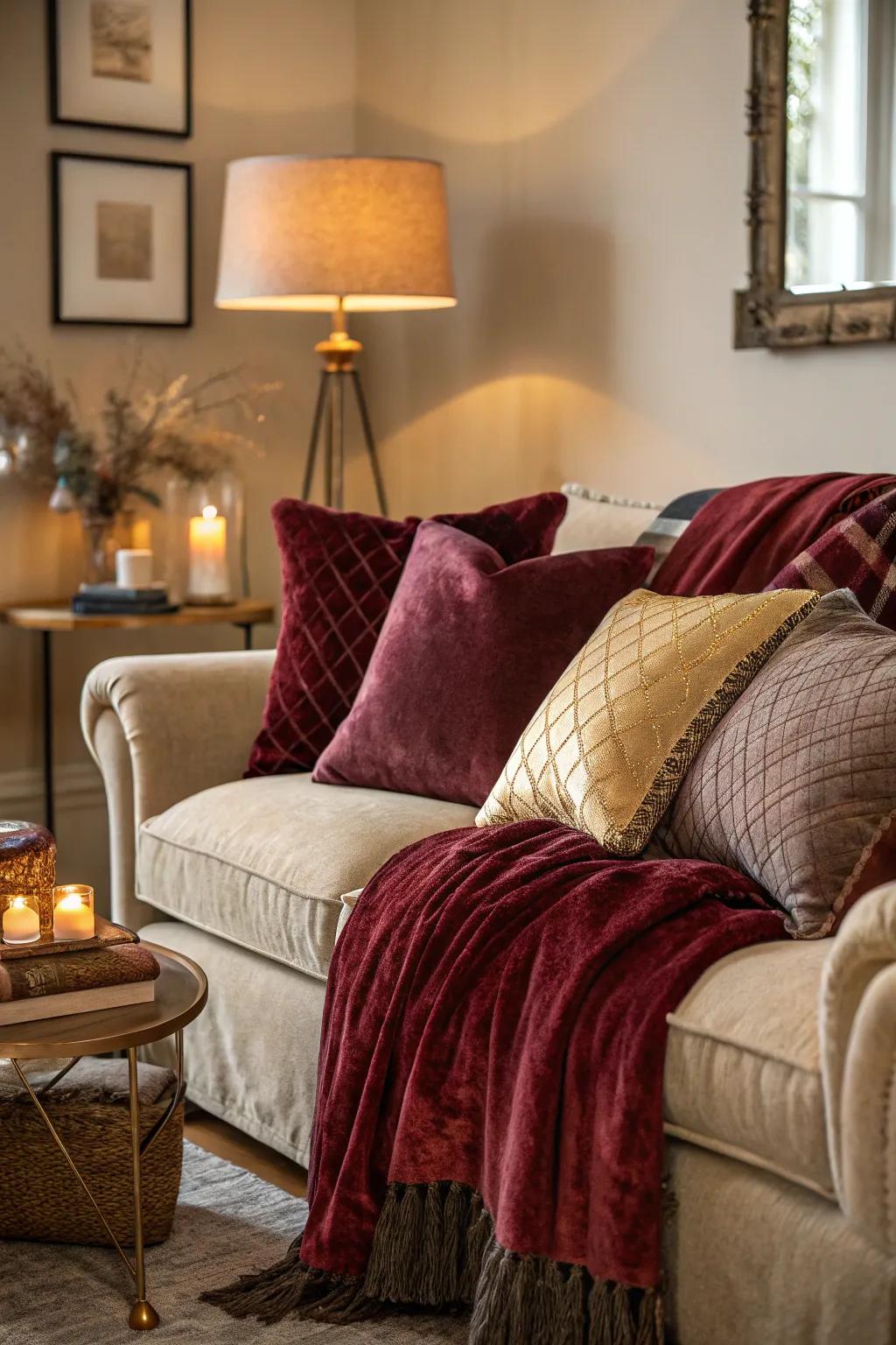 Velvet contributes a plush and extravagant aspect to your fall decorations.