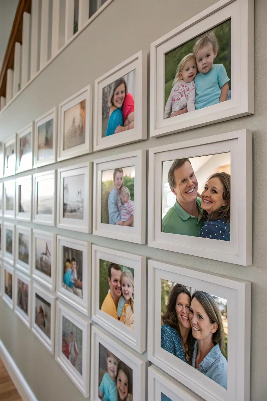 Symmetrical grids afford harmony and equilibrium within a family photo display.