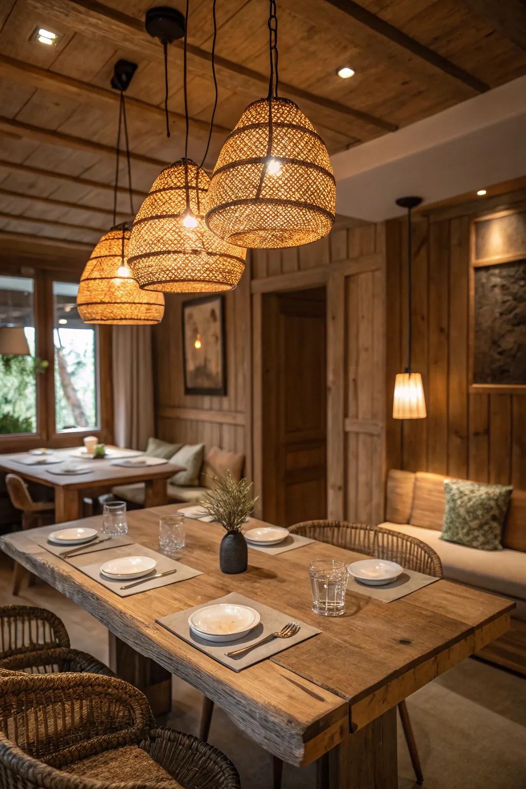 Earth-inspired materials introduce a natural and grounded element to your dining area.