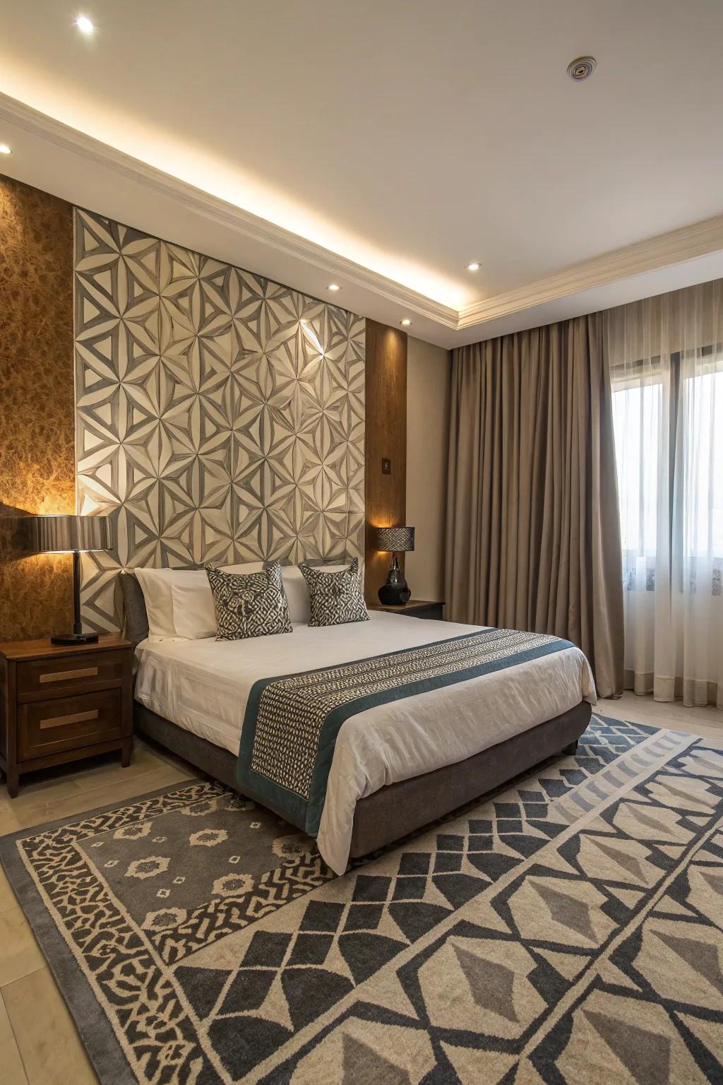 Geometric touches providing a modern contrast to soft elements.