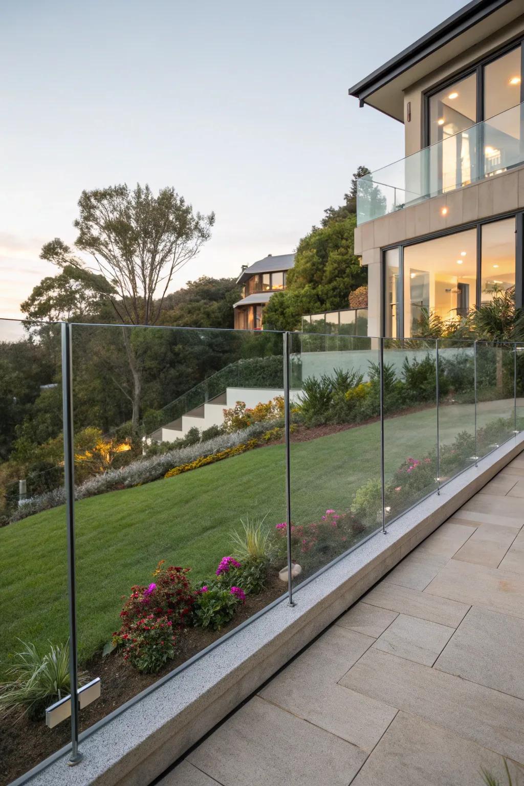 Glass sheet boundaries offer a modern, open feel.