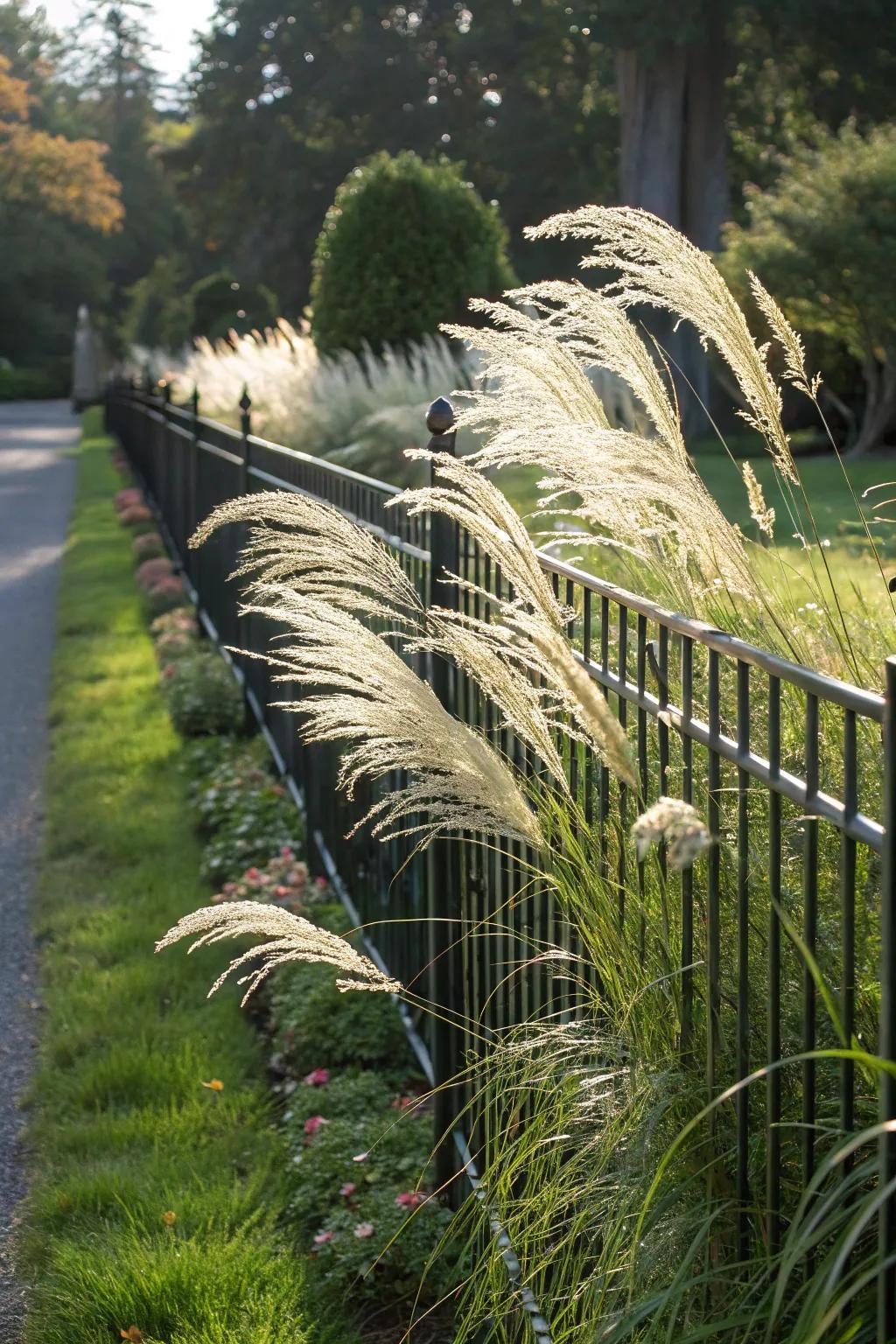 Ornamental grasses inject motion and texture into fences.