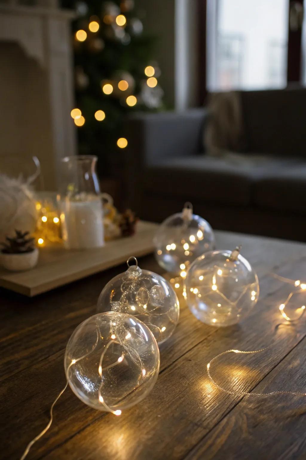 Radiating ornaments exhibiting diode illuminations internally.