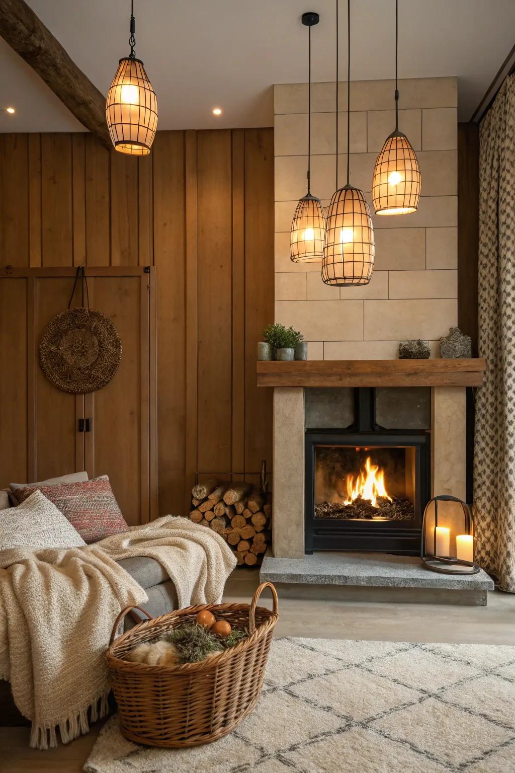 Hanging fixtures add a contemporary charm and visual interest.