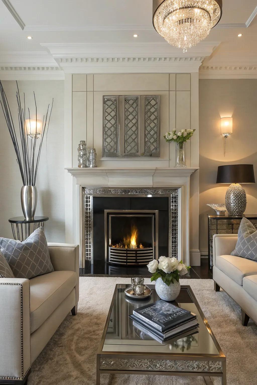 Iron details bring a streamlined, modern twist to your fireplace.