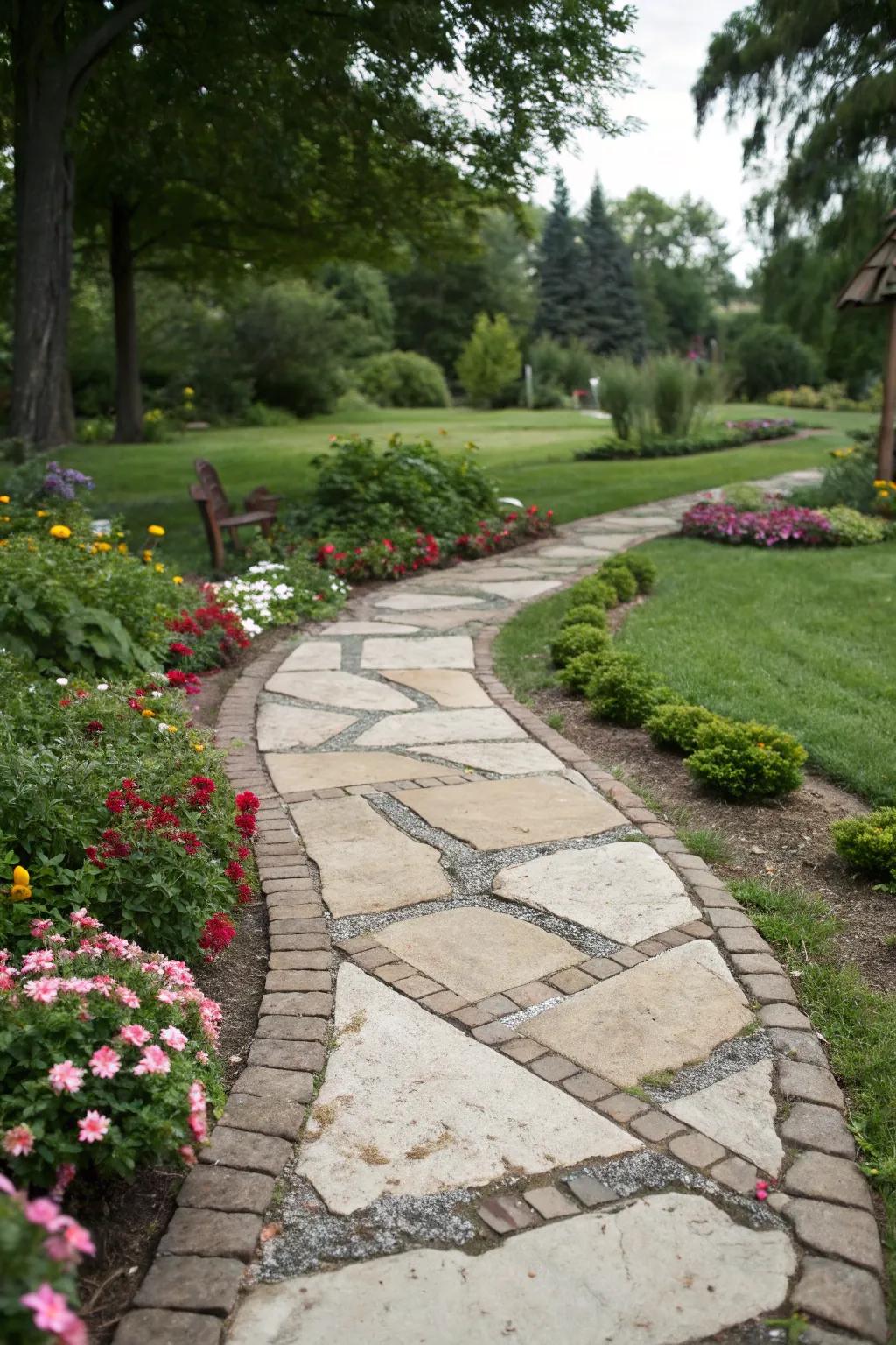 A sandstone path featuring inventive borders elevating its visual magnetism.