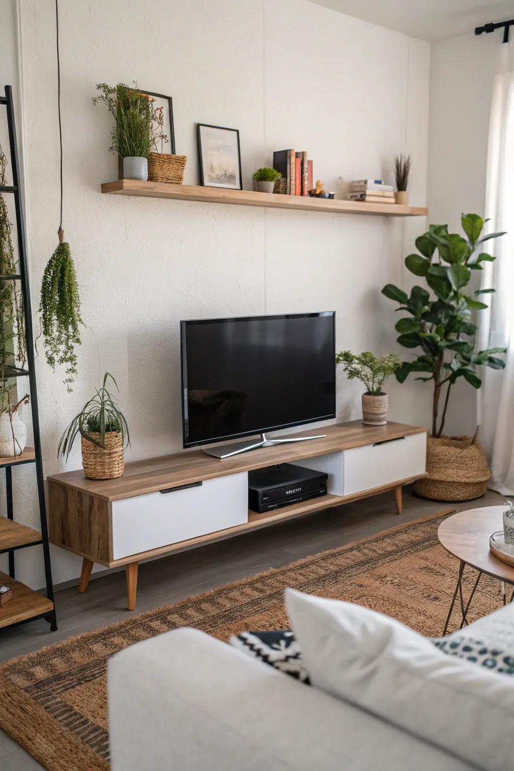 Go sleek and modern using a hanging TV stand.