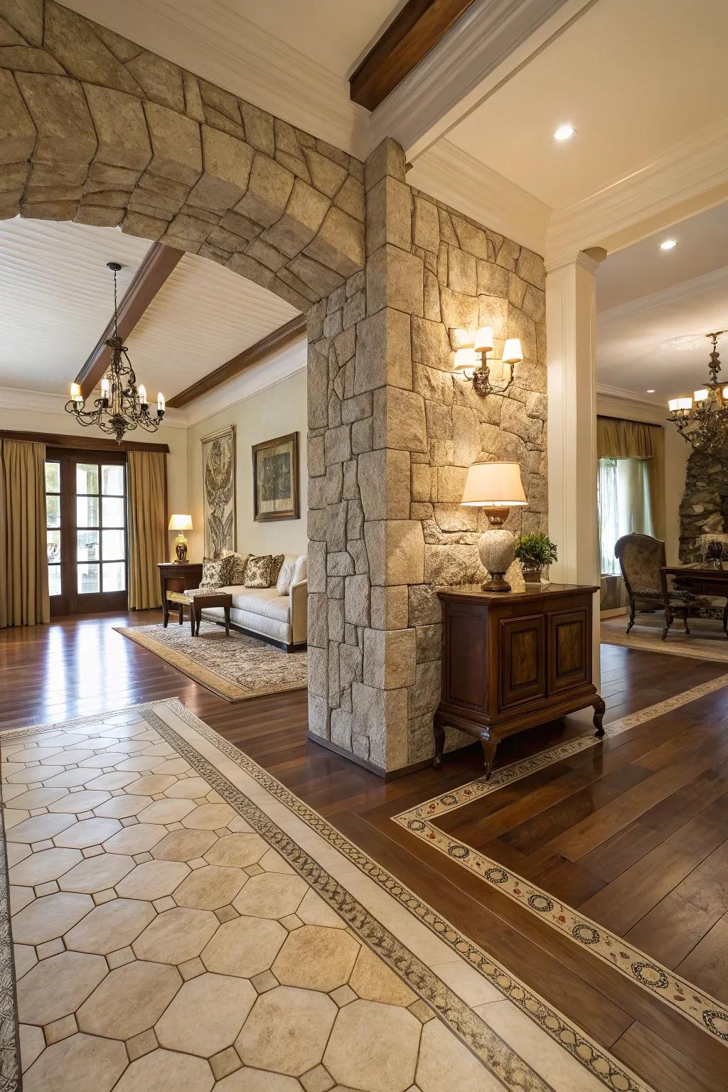 Genuine stone connection introduces luxury and organic sensation.