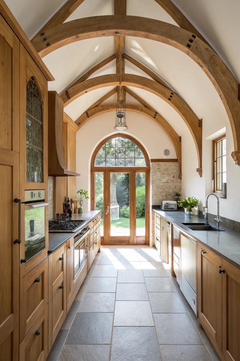 Unique architectural features that add character to the kitchen design.