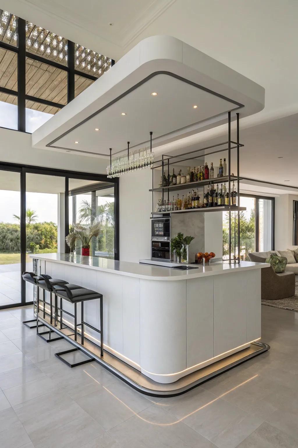 A levitating bar providing a unique and modern appeal.
