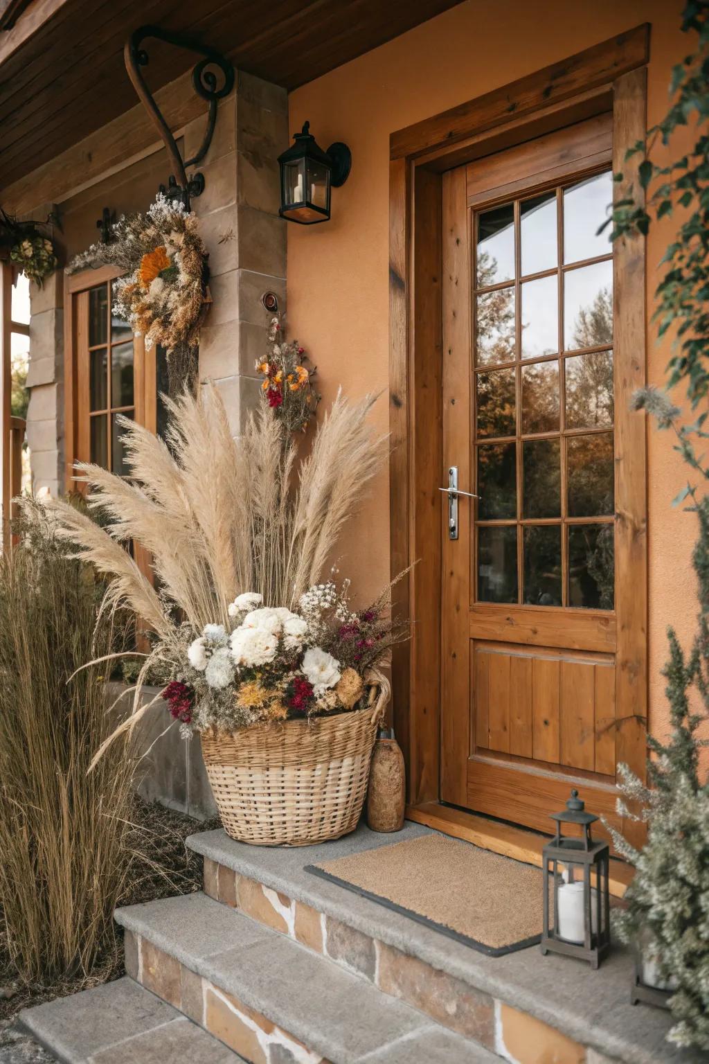 Parched botanicals contribute free-spirited sophistication to your entrance.