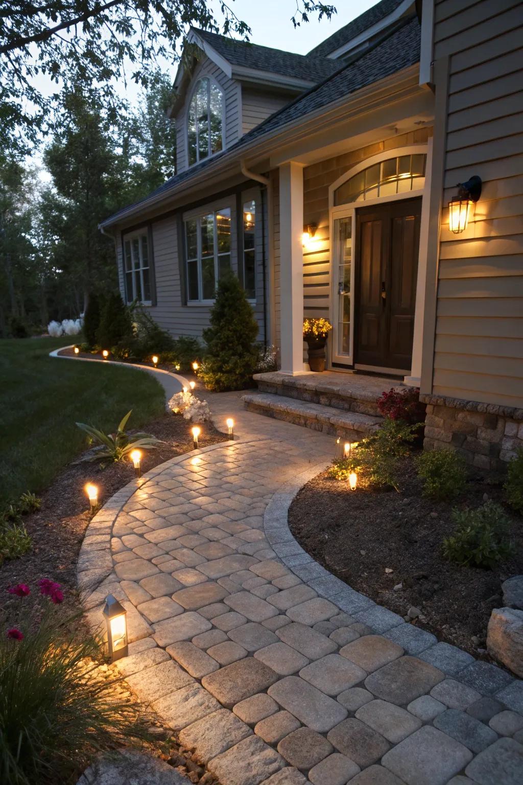 Welcoming illumination combination creates a safe and warm entrance.