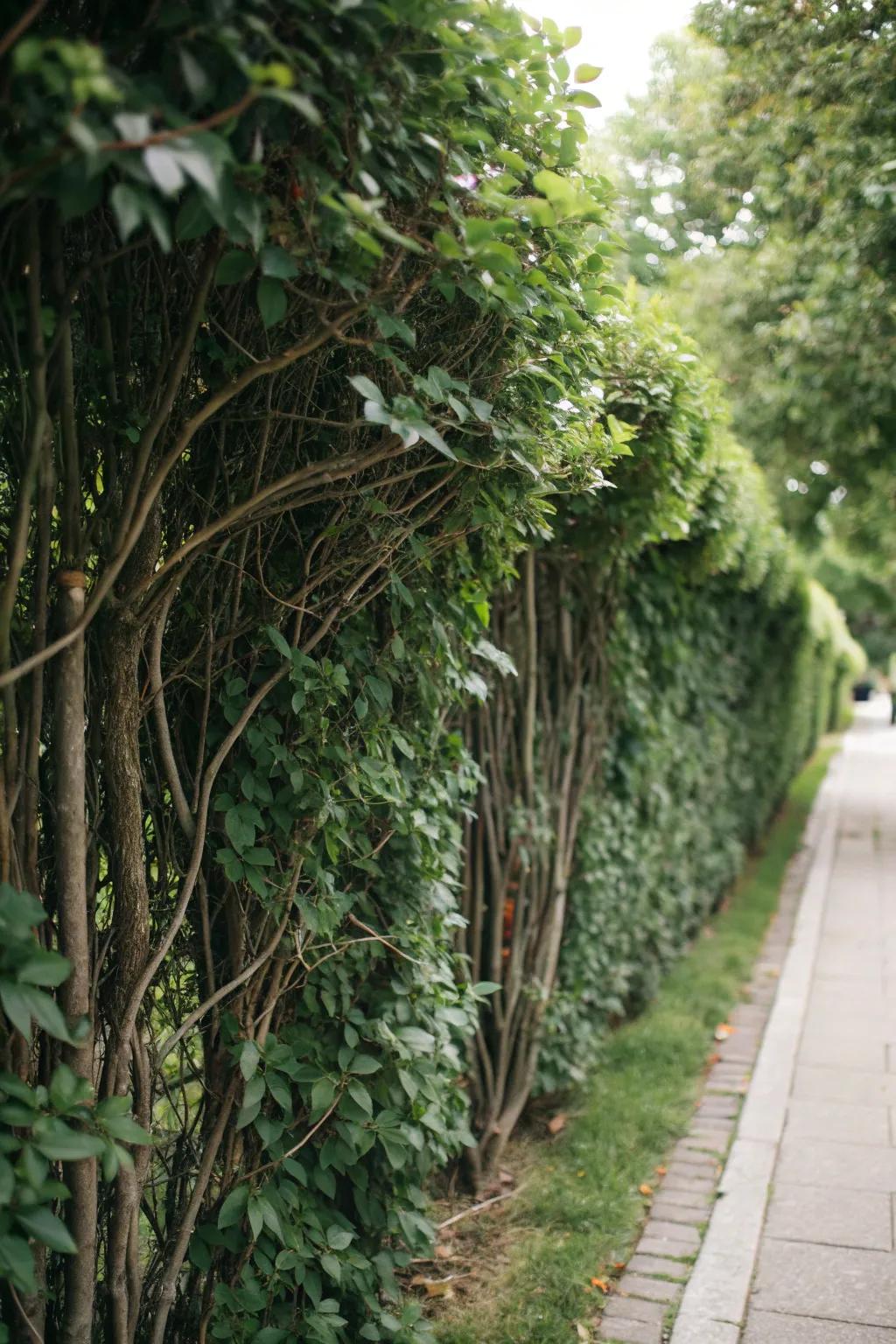 Dense foliage creating a natural privacy screen.