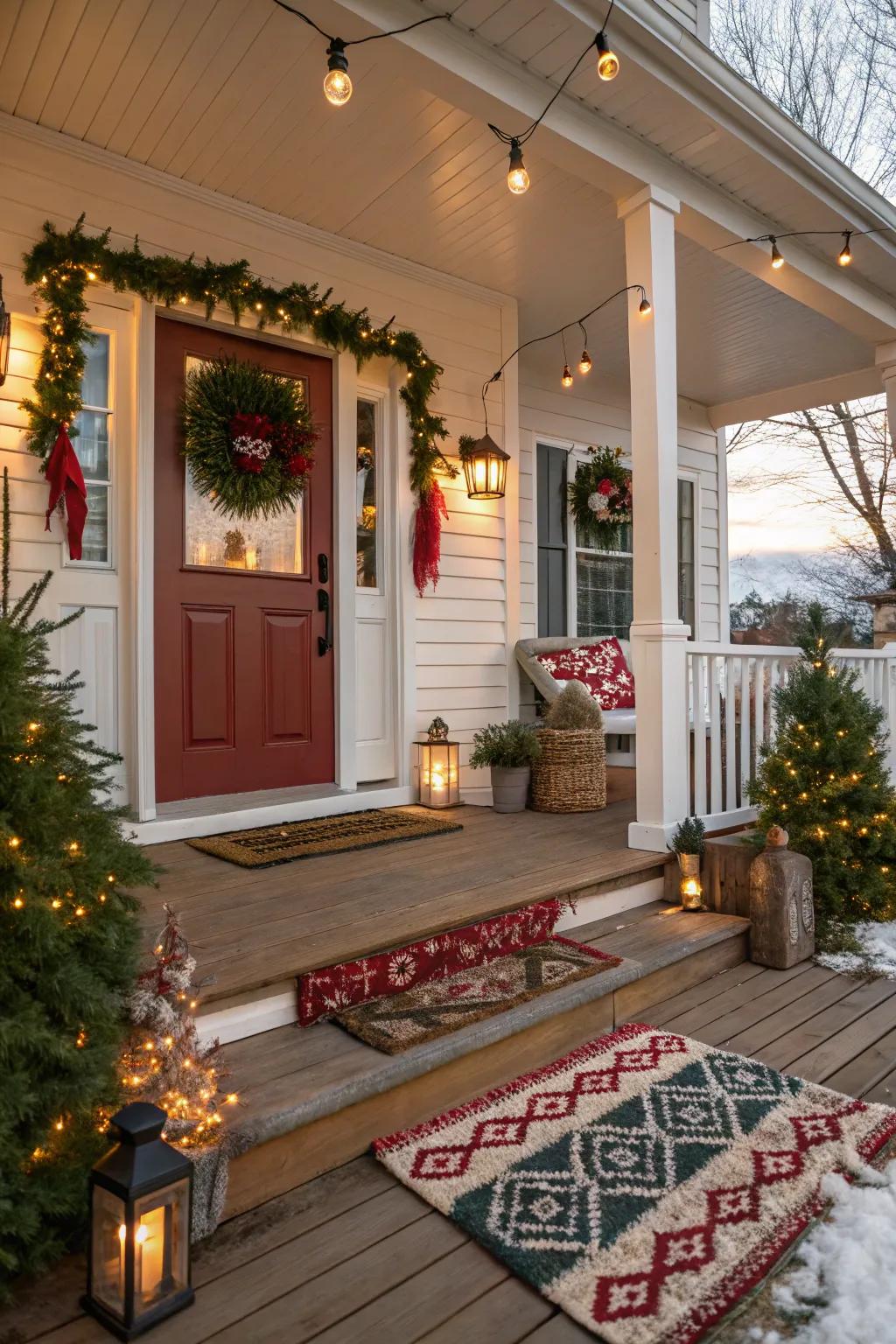 A merry rug unifies your holiday adornment beautifully.