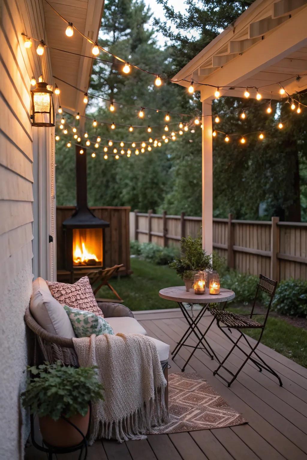 Strand lights introduce a magical and secluded ambiance to a porch.