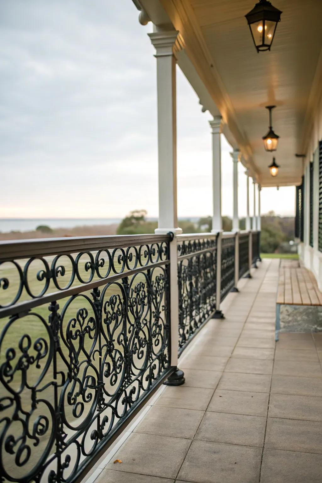 Symmetrical metal railings for a balanced and harmonious look.