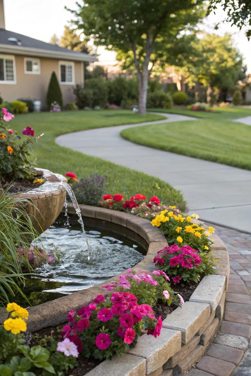 A water feature contributes tranquility and a soothing soundscape to the garden.