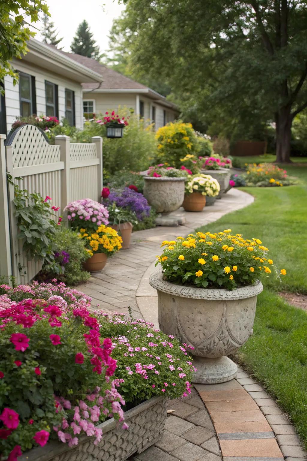 Planting pots provide versatility to easily update the garden's appearance.